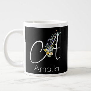 Grande Tasse Fleurs monogramme aquarelle noir pour retraite