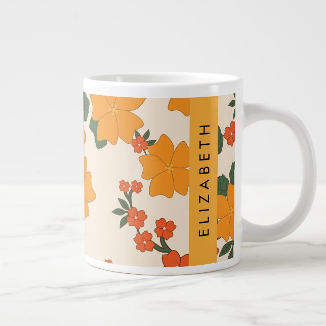 Grande Tasse Fleurs Oranges, Motif De Fleurs, Votre Nom (Droite)