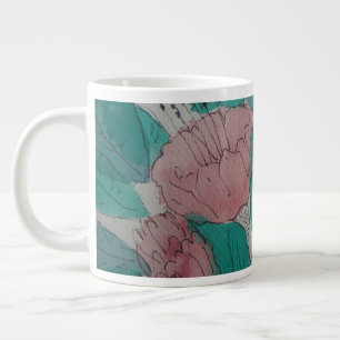 Grande Tasse fleurs roses et fleurs feuilles contemporaines