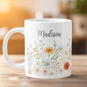 Grande Tasse Fleurs sauvages de monogramme aquarelle floral bot
