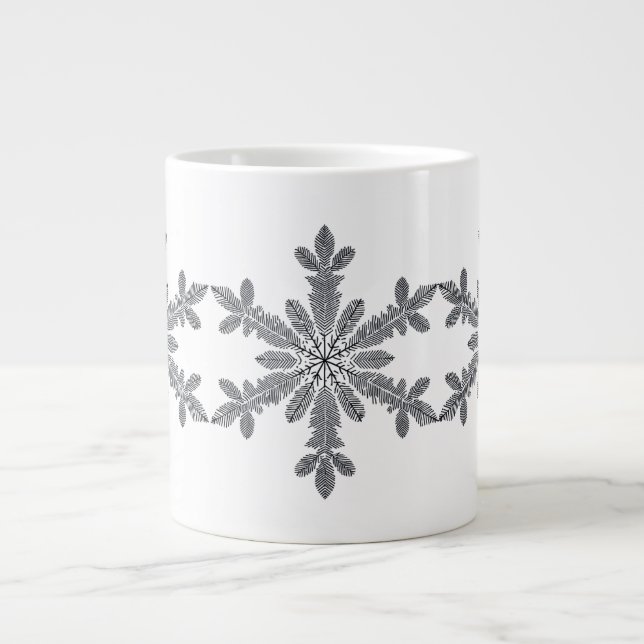 Grande Tasse Flocon de neige botanique foncé sur noir (Devant)