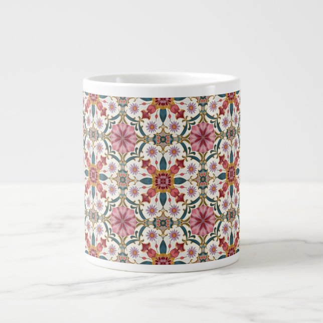 Grande Tasse Floral Boho Pattern in Red, Pink & Teal (Devant)