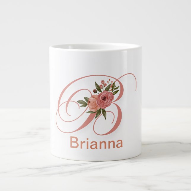 Grande Tasse  Floral Letter Modern Monogram Initial (Devant)