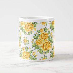 Grande Tasse Floral Yellow Roses Motif