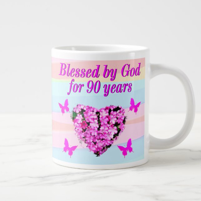 GRANDE TASSE FLORALE ROSE BÉNÉFICIÉE PAR DIEU 90E ANNIVERSAIRE  (Droite)