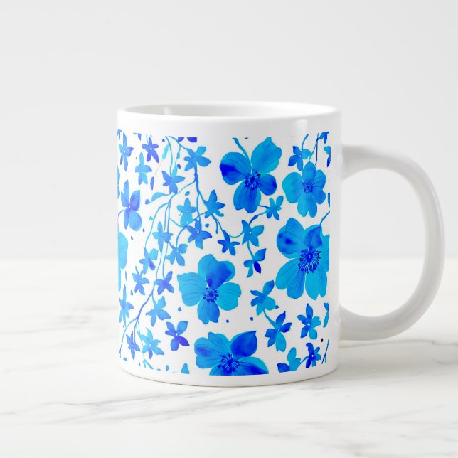 Grande Tasse Flore botanique en bleu profond et blanc (Droite)