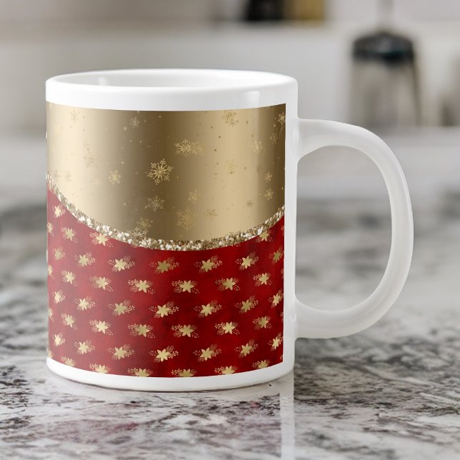 Grande Tasse Flore de Noël rouge profonde avec ruban d'or (Créateur téléchargé)