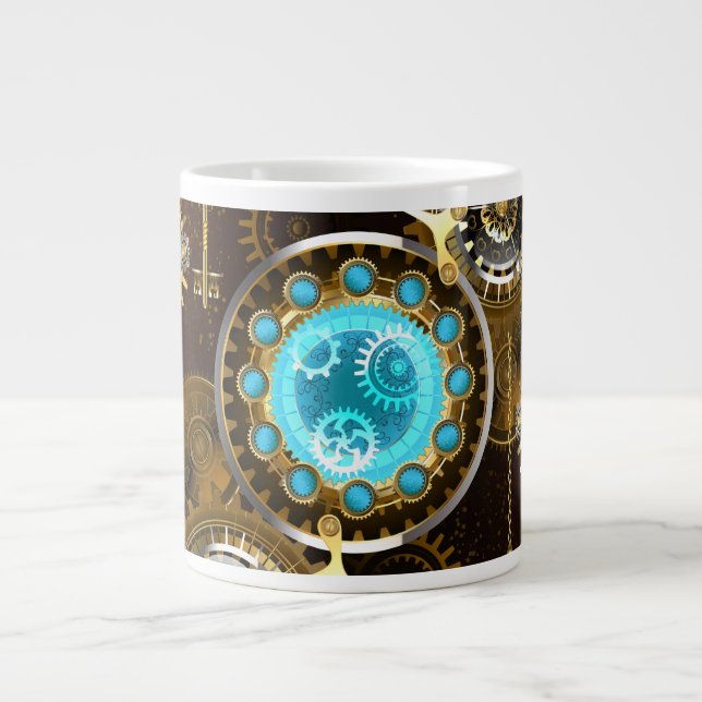 Grande Tasse Fond rouillé Steampunk avec verres turquoise (Devant)