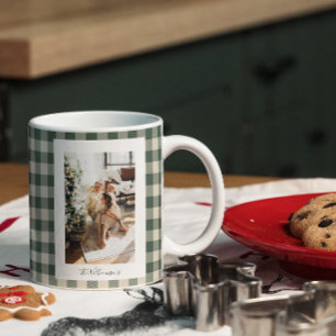 Grande Tasse Forêt moderne Vert Plaid Rustique Photo Noël