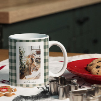 Grande Tasse Forêt moderne Vert Plaid Rustique Photo Noël