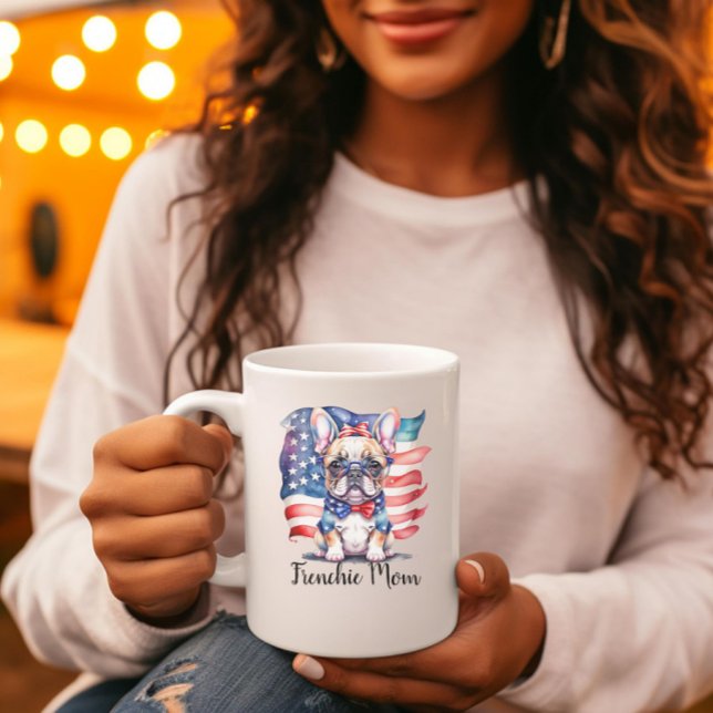 Grande Tasse Frenchie Bulldog Mom Patriotic USA Flag  (Créateur téléchargé)