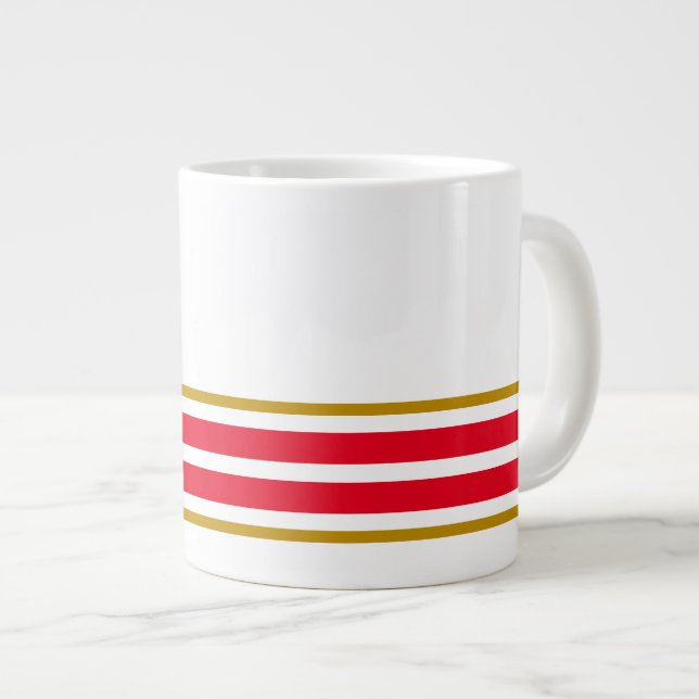 Grande Tasse Fun Blanc brillant Rouge Bord inférieur Rayures de (Devant droit)