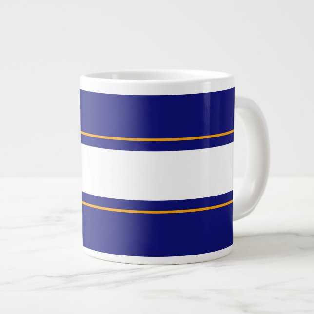 Grande Tasse Fun Vibrant Royal Bleu Jaune Blanc Rayures de cour (Devant droit)