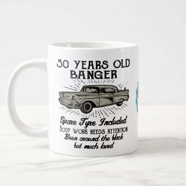 Grande Tasse Funny 50th Birthday Retro Car Banger Date d'ajout (Gauche)