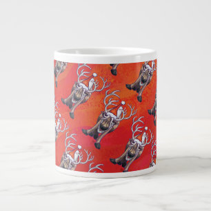Grande Tasse Funny Reindeer Motif sur rouge