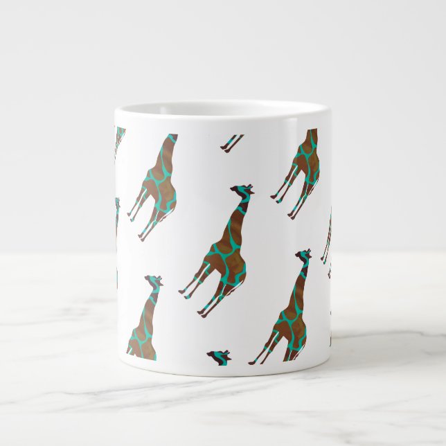 Grande Tasse Giraffe Impression Brown et Turquoise (Devant)