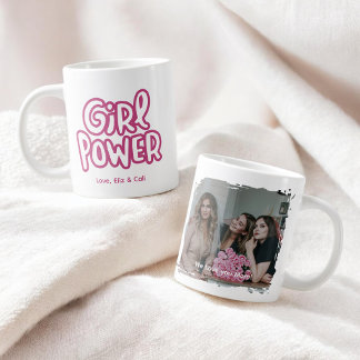 Grande Tasse Girl Power Pink Cute Lettering Photo Mother's Day