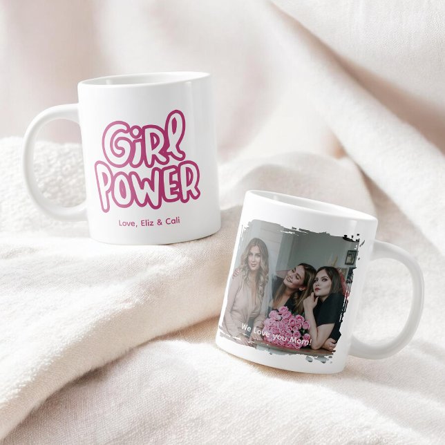Grande Tasse Girl Power Pink Cute Lettering Photo Mother's Day (Créateur téléchargé)