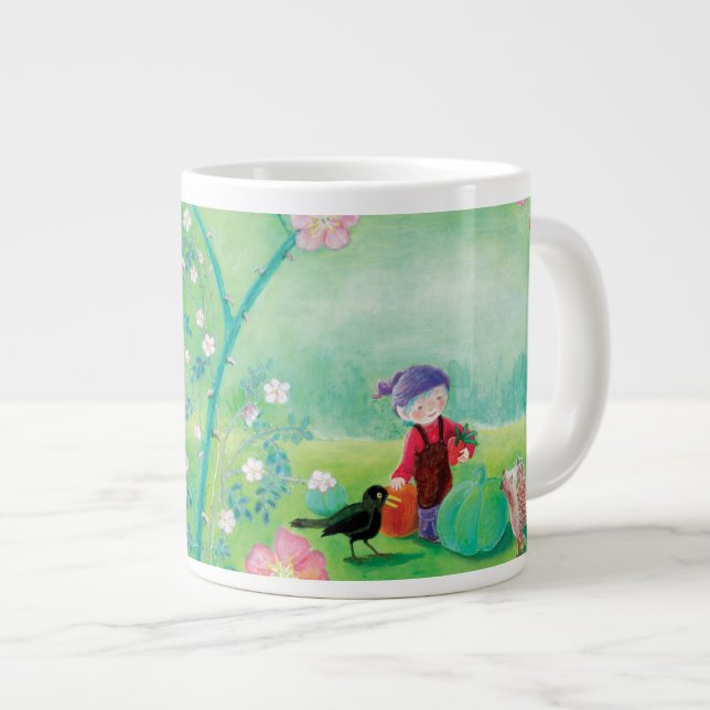 Grande Tasse Gnome jardiner, Blackbird, Hérisson et lapin blanc (Devant droit)