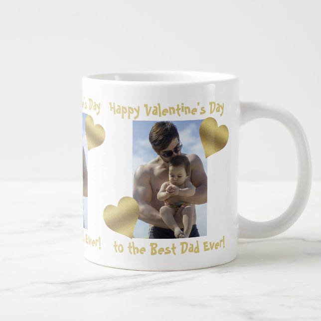 Grande Tasse Gold Hearts Happy Valentine's Best Papa Ever Photo (Droite)