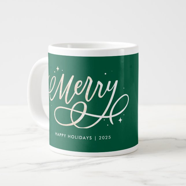 Grande Tasse Gold Script Sparkly Joyeux cadeau photo de vacance (Devant gauche)