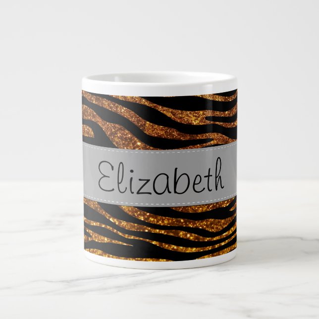 Grande Tasse Gold Zebra, Glitter Zebra, Zebra Print, Your Name (Devant)