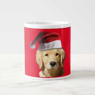 Grande Tasse Golden Retriever portant un Casquette du Père Noël
