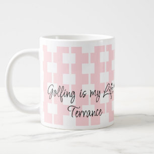 Grande Tasse Golfers Mug, le golf est ma vie ! Carré rose blanc