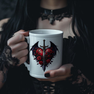 Grande Tasse Gothic Heart with Wings, Sword and Red Roses