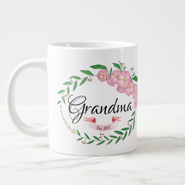 Grande Tasse Grandma personnalisée Créée Fleur Wreath (Gauche)