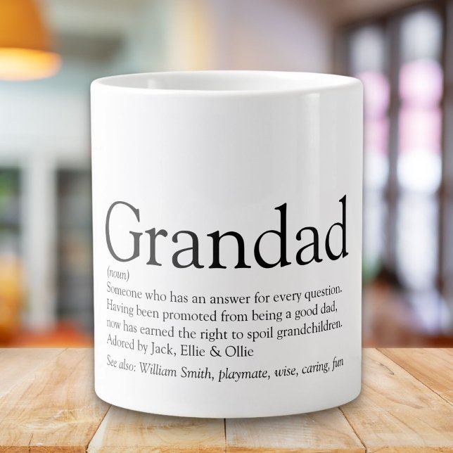 Grande Tasse Grandpa Grandpa Noir et Blanc Définition (Black and White Fun Grandpa Grandad Definition Giant Coffee Mug)
