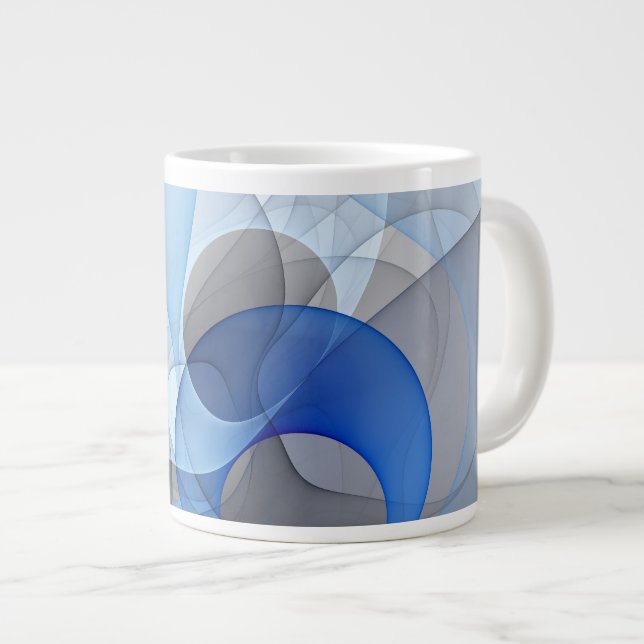 Grande Tasse Graphique d'art fractal gris bleu Abstrait moderne (Devant droit)