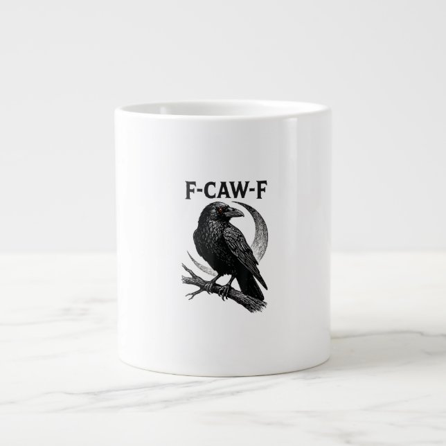 Grande Tasse Graphique Rétro de Corbeau Drôle F-Caw-F (Devant)
