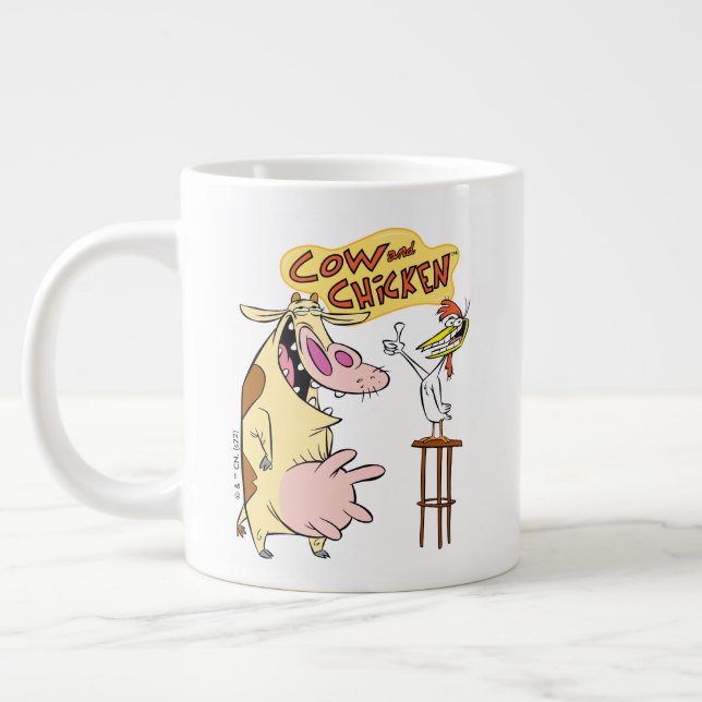 Grande Tasse Graphique souriant de vache et de poulet (Gauche)