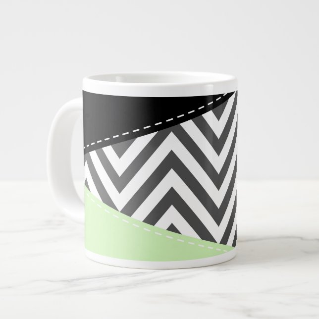 Grande Tasse Gray Zigzag, Gray Chevron, Zigzag Pattern, Mint (Devant gauche)