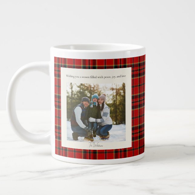 Grande Tasse Green Red Plaid Monogram 2 Photo Rustic Christmas (Gauche)