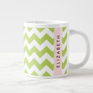Grande Tasse Green Zigzag, Green Chevron, Votre Nom