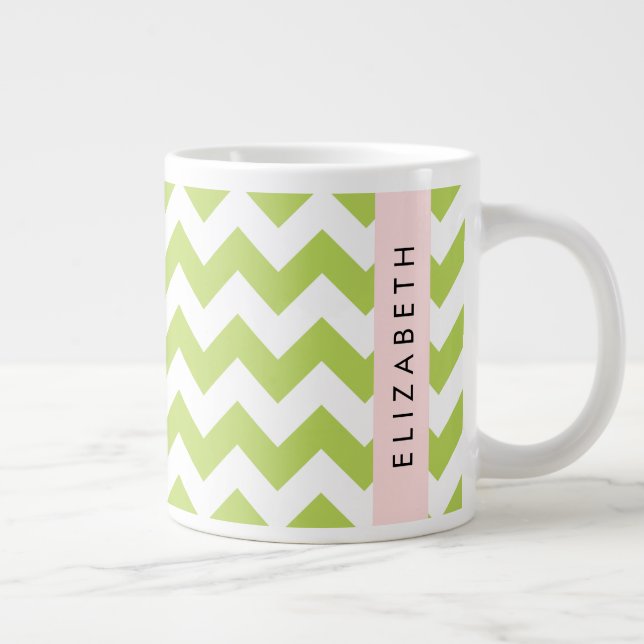 Grande Tasse Green Zigzag, Green Chevron, Votre Nom (Droite)