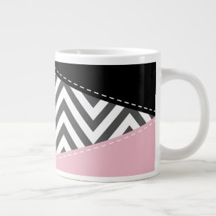 Grande Tasse Gris Zigzag, Gris Chevron, Motif Zigzag, Rose