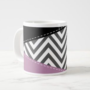 Grande Tasse Gris Zigzag, Gris Chevron, Motif Zigzag, Violet