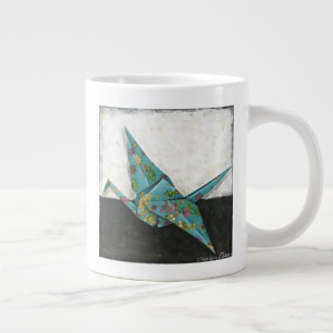 Grande Tasse Grue Origami aux motifs floraux