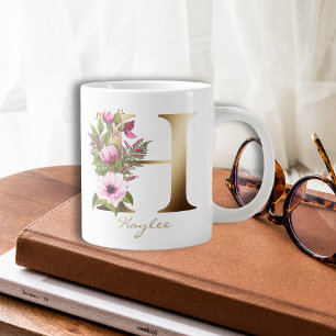 Grande Tasse H Lettre or Monogramme   Floral Magenta rose