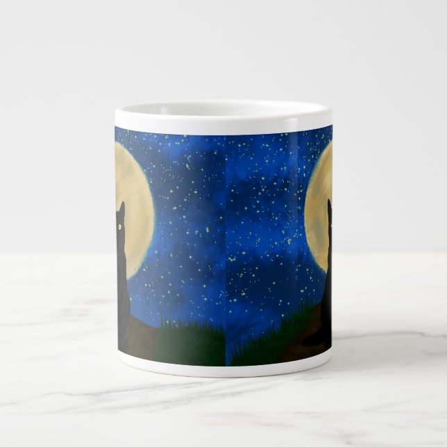 Grande Tasse Halloween Chat noir Silhouette Lune (Devant)