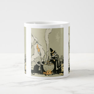 Grande Tasse Halloween vintage, sorcière avec chaudron et chats