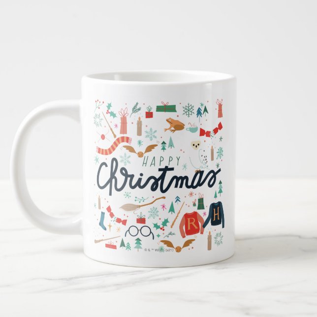 Grande Tasse Harry Potter | Joyeux Noël avec des icônes de fête (Gauche)