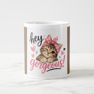 Grande Tasse Hey Magnifique Design de Chat Mignon