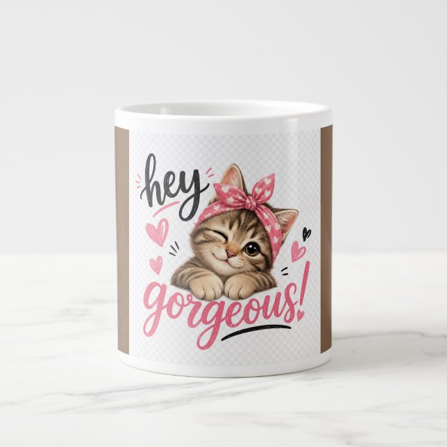 Grande Tasse Hey Magnifique Design de Chat Mignon (Devant)