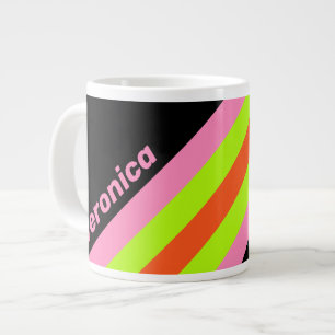Grande Tasse HI-VIS et Bandes Roses avec Nom