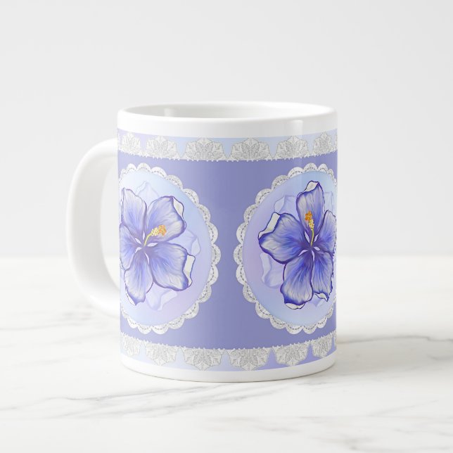 Grande Tasse Hibiscus & dentelle BLEU (Devant gauche)