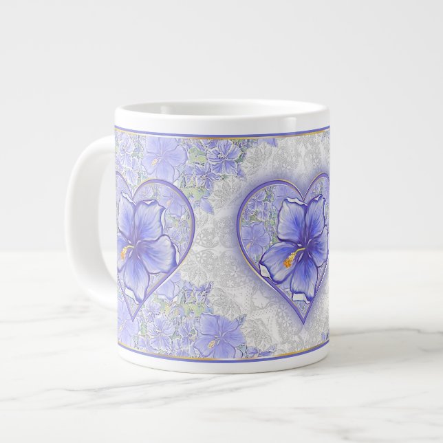 Grande Tasse Hibiscus & dentelle BLEU (Devant gauche)